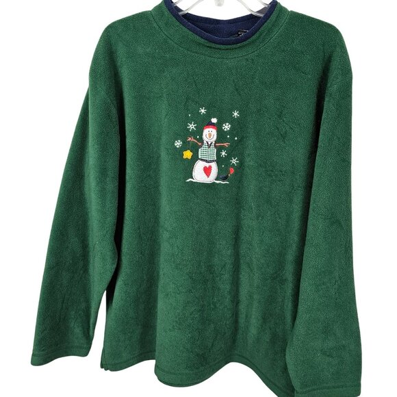 Christmas Holiday Joy Winter Warm Plush Soft Green Blue Snowman Print Sweater L - Picture 2 of 11